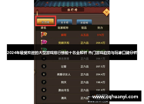 2024年最受欢迎的大型游戏排行榜前十名全解析 热门游戏趋势与玩家口碑分析