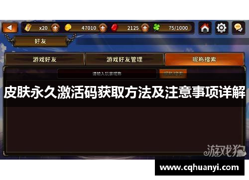 皮肤永久激活码获取方法及注意事项详解